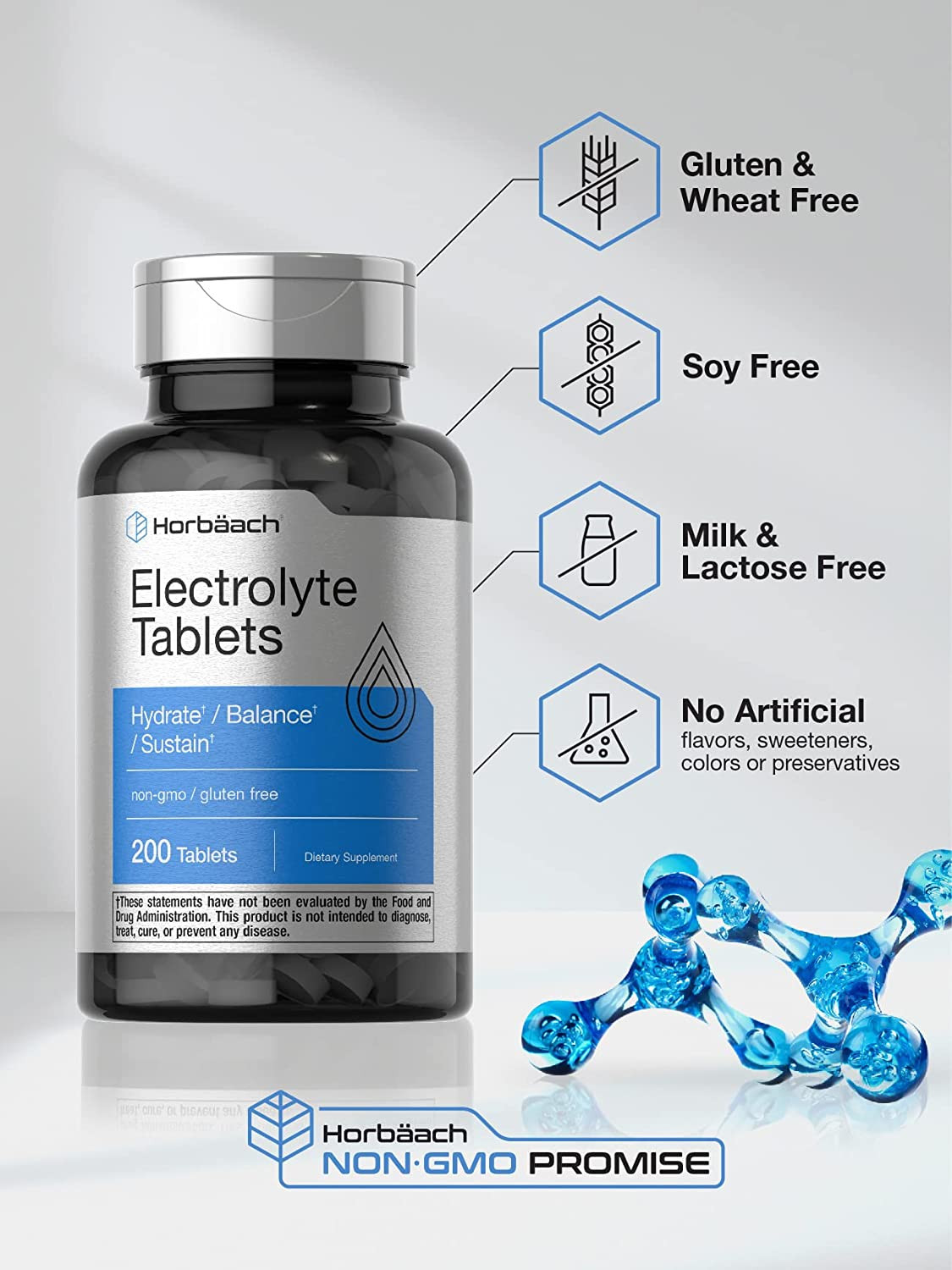 Electrolyte Tablets 200 Count Keto-Friendly NonGMO Hydration Supplement Horbaach