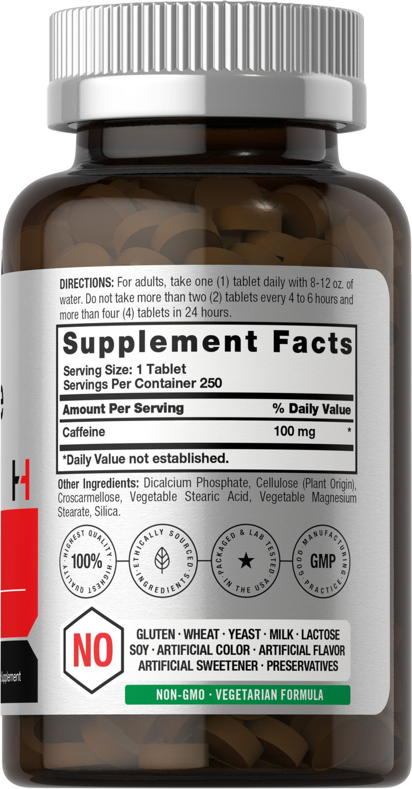Caffeine Pills 100mg | 250 Tablets | Vegetarian | Non-GMO | by Horbaach