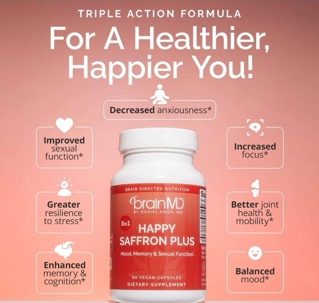 BrainMD Happy Saffron Plus Vegan Mood Memory 90 Capsules Exp 02/2028