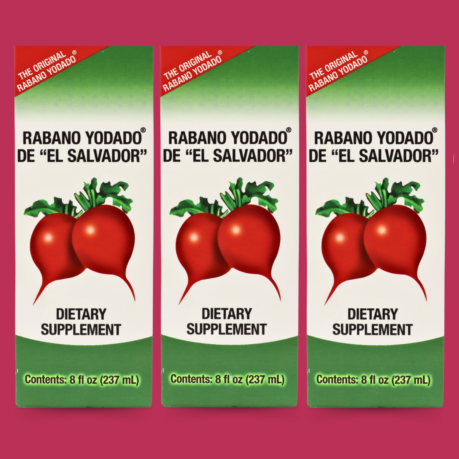 Rabano Yodado de “El Salvador” Dietary Supplement with Vit B – 8 fl oz (3-Pack)