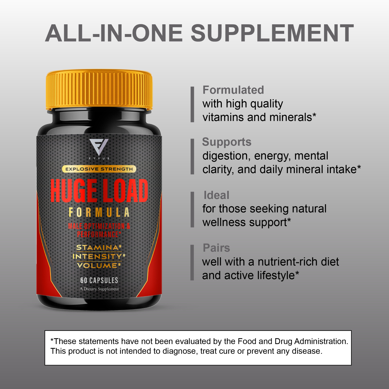 (5 Pack) Huge Load Advanced Formula, HugeLoad Male Support Pills (300 Capsules)