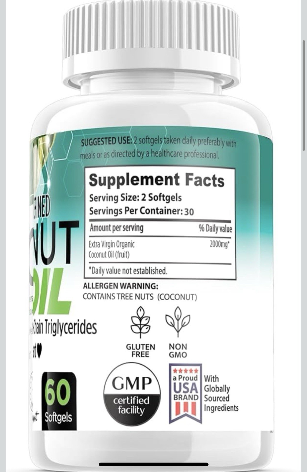 Forte Naturals C8+ MCT Coconut Oil Softgels 2000mg 60ct Gluten Free Non-GMO