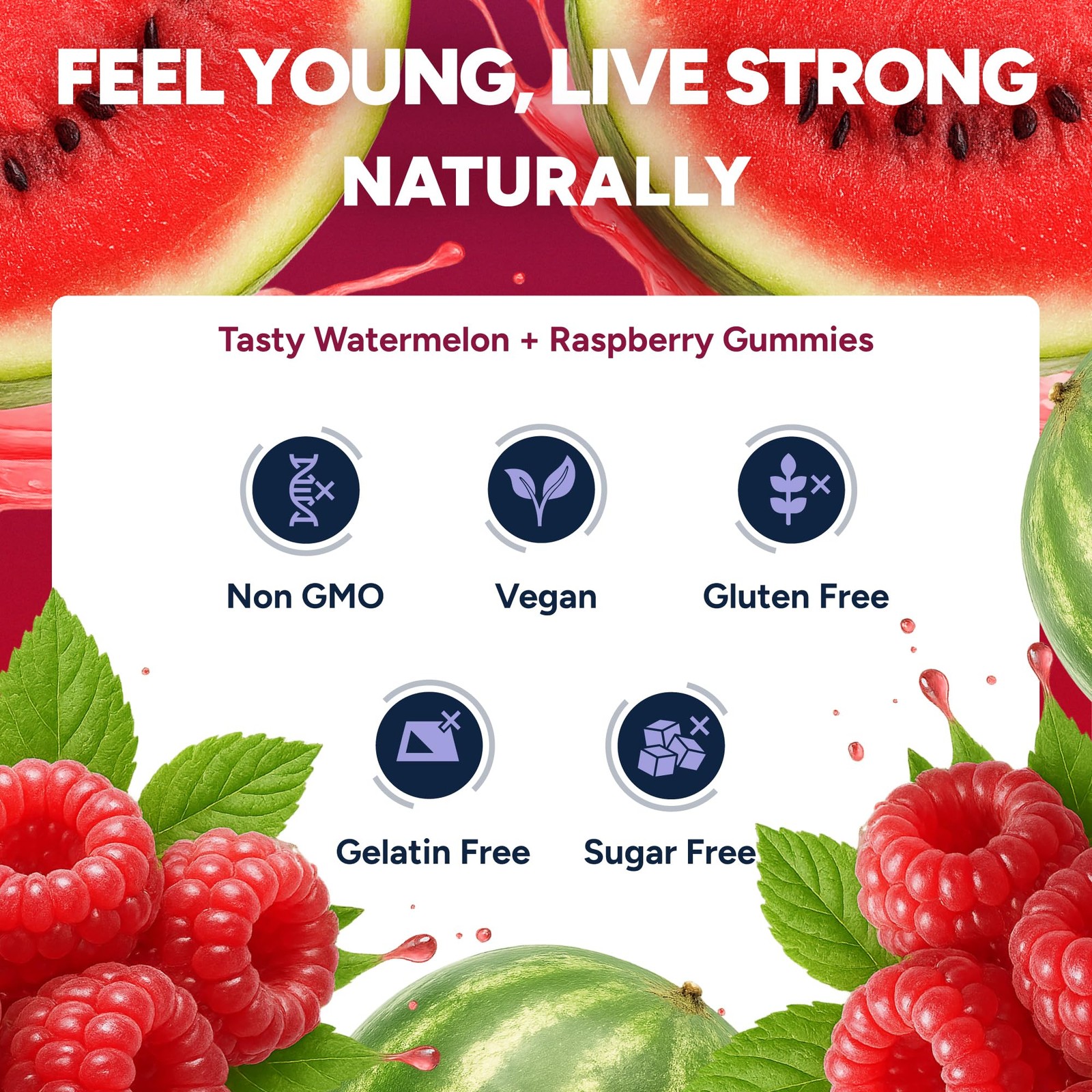 Sugar-Free Resveratrol Gummies – Potent Anti-Aging 60 Count (Pack of 1), Pink