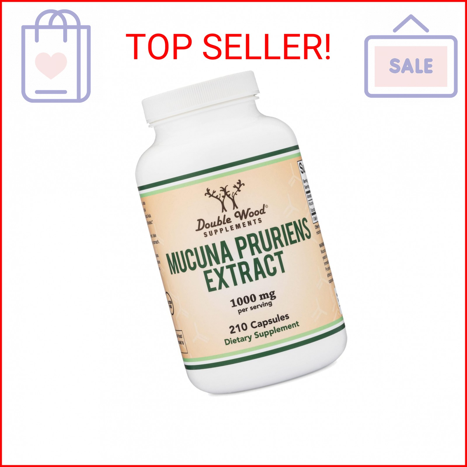 Mucuna Pruriens Extract Capsules – Dopamine Boosting Supplement – 210 Count, 1,0