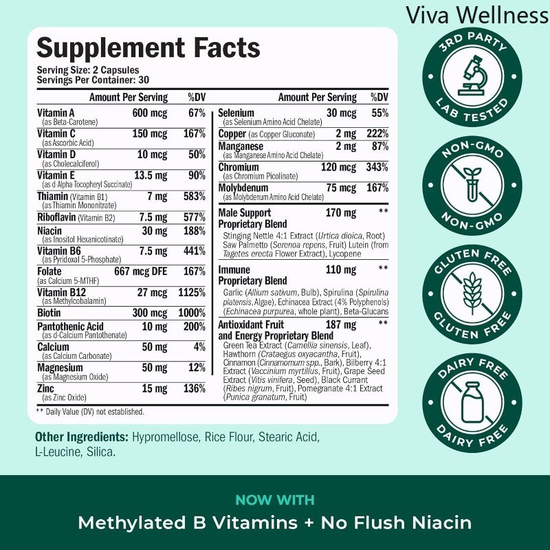 Multivitamin Men’s Methylation Daily & Capsules B12AD C Zinc Magnesium Efficient