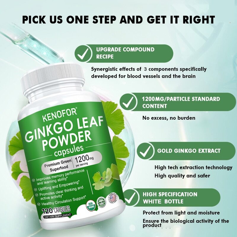 Ginkgo Leaf Extract Healthy Dietary Supplement, 1220 mg, 120 Capsules