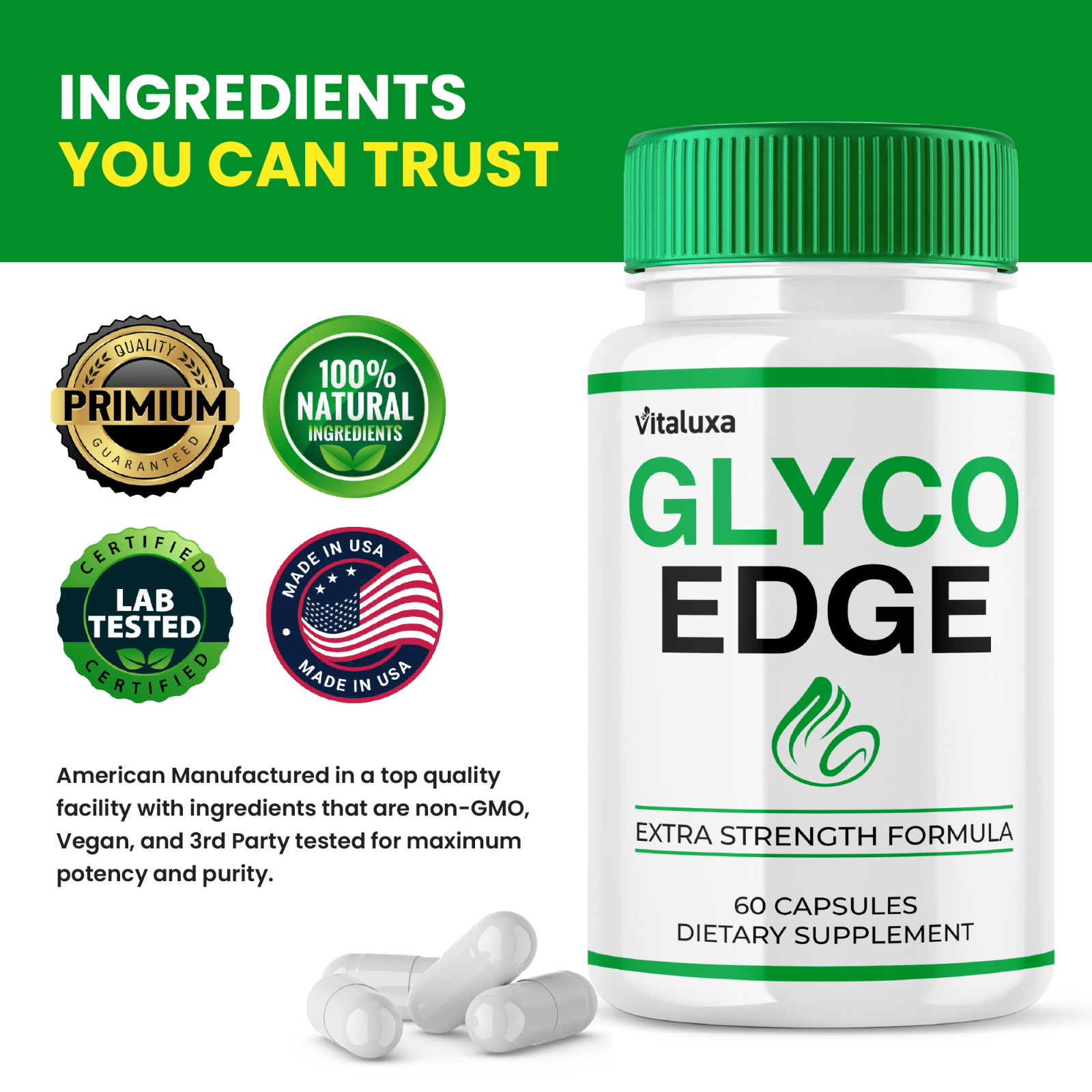 (2 Pack) Glyco Edge Capsules, GlycoEdge Natural Glycogen Blood Support (120 ct)