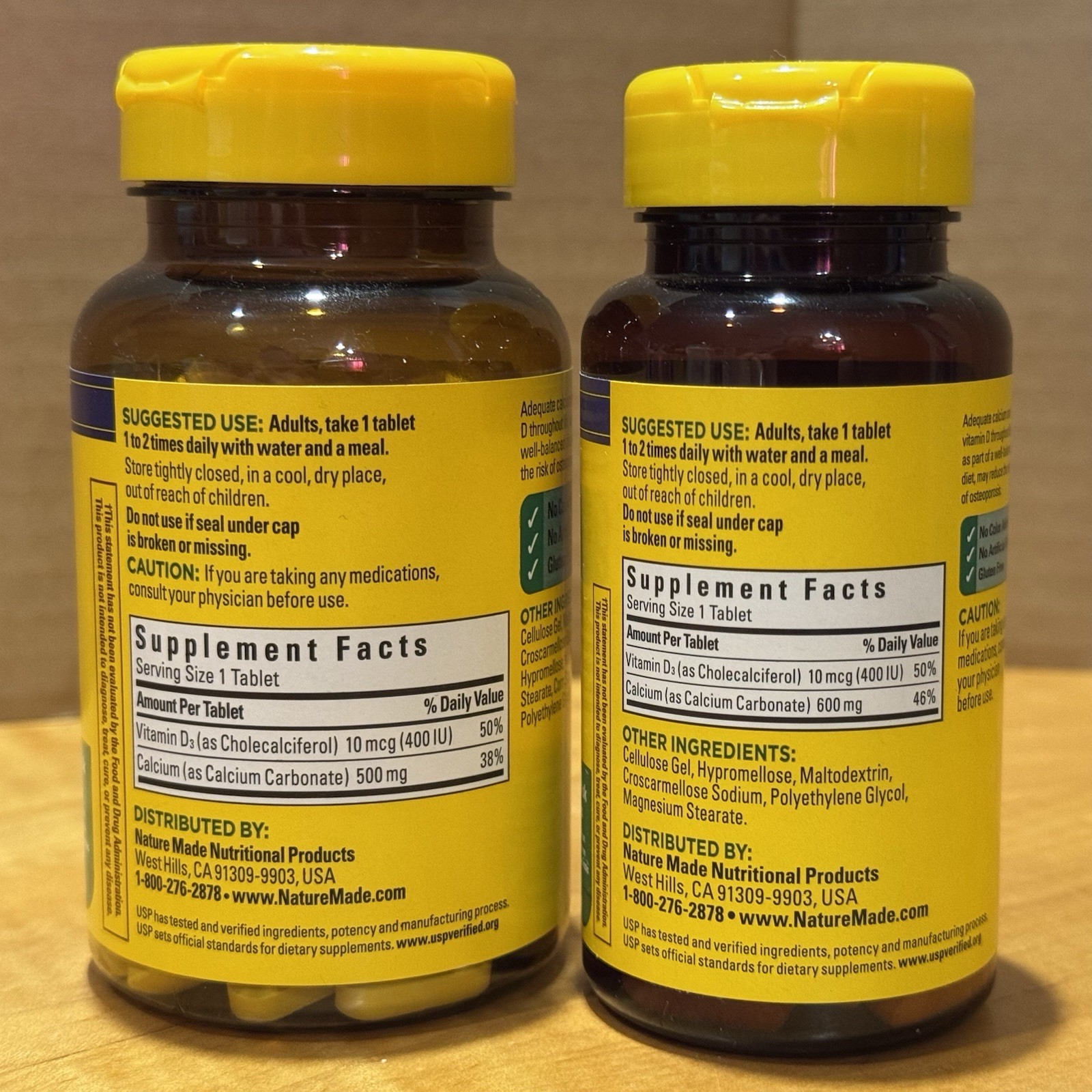 Nature Made Calcium with D3 Tablets, 500mg 130ct & 600mg 60ct – Lot of 2