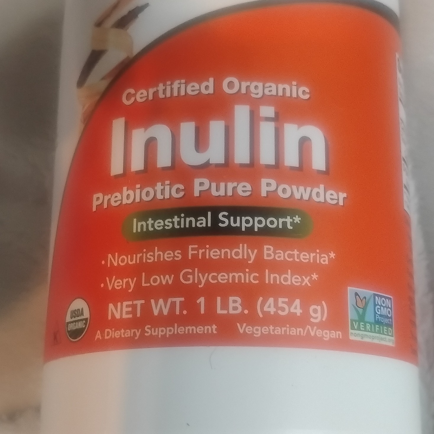 NOW Foods Organic Inulin Prebiotic Powder Intestinal Support USDA Organic 1 lb