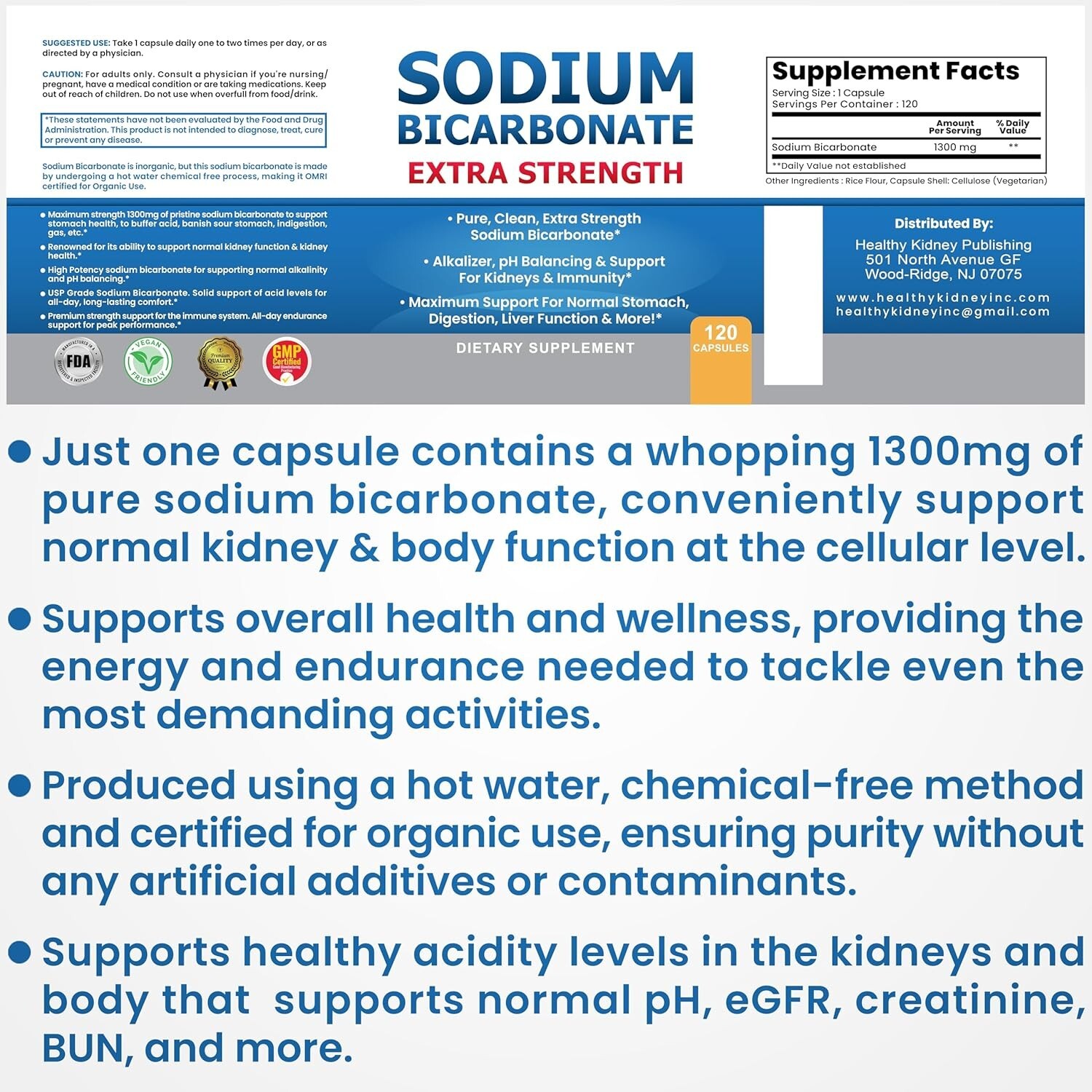 Sodium Bicarbonate Capsules Extra Strength Organic Use No Junk Tablet 1300 Mg