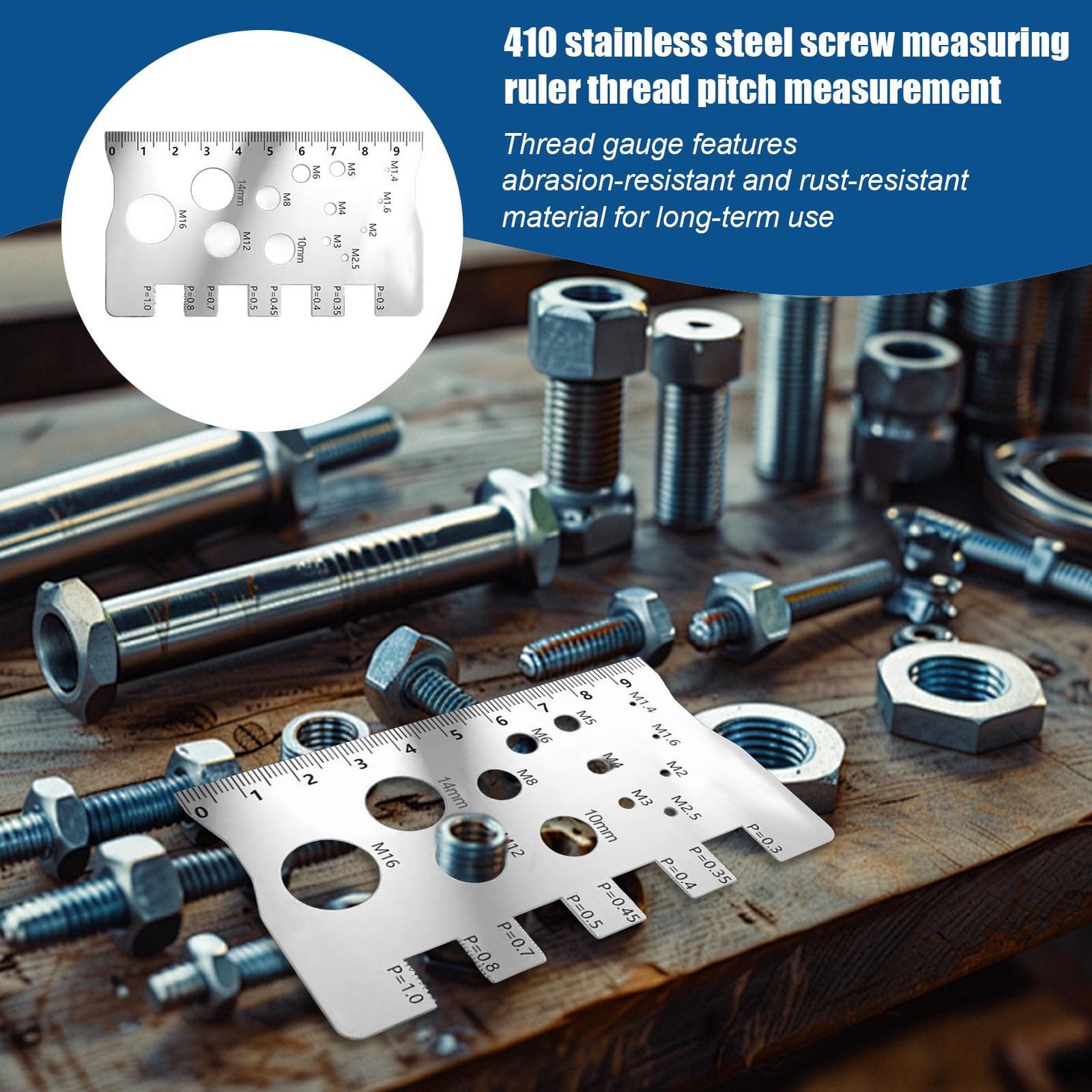 1pc Screw Bolt Nut Measuring Gauge Stainless Steel Diameter Thread Guage