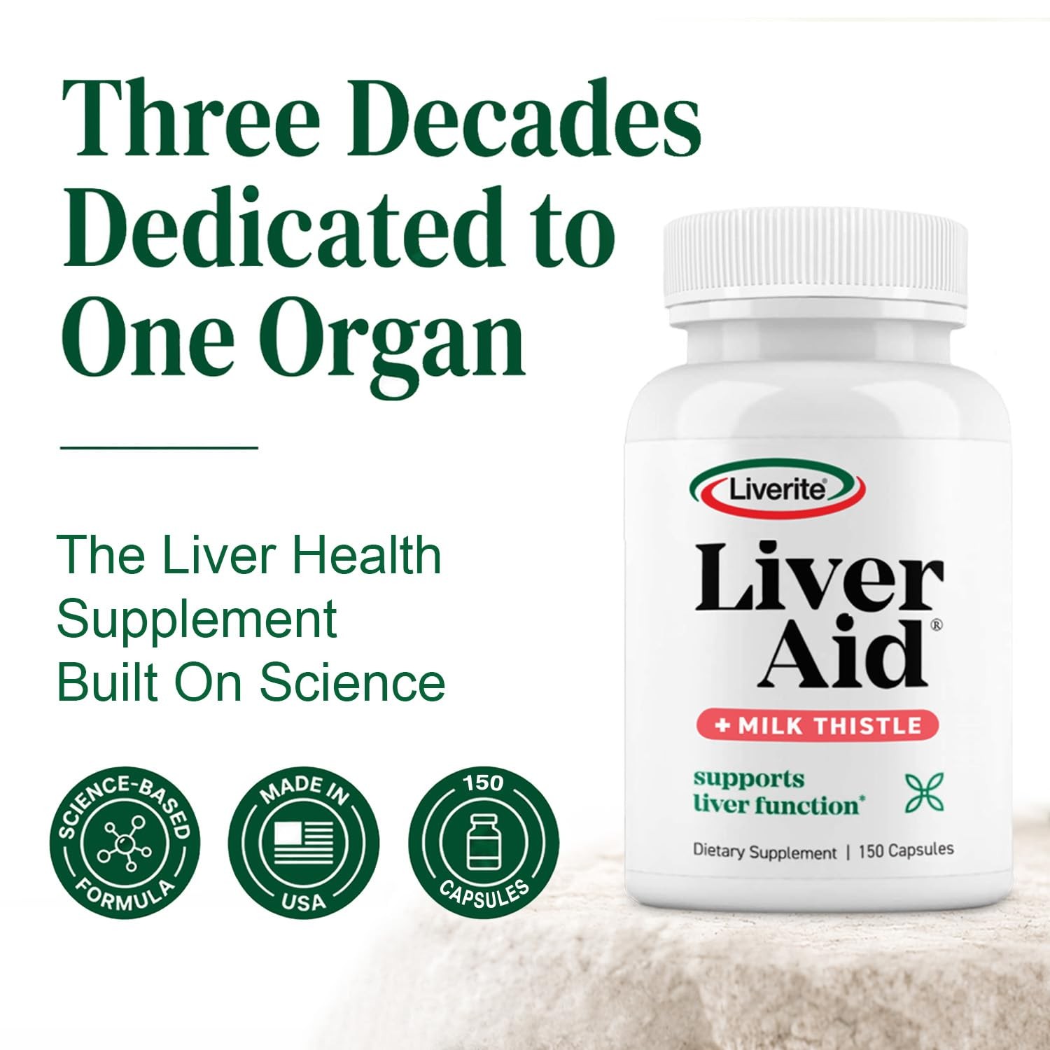 LIVERITE Liver Aid with Milk Thistle 150 150 Count (Pack of 1), Brown