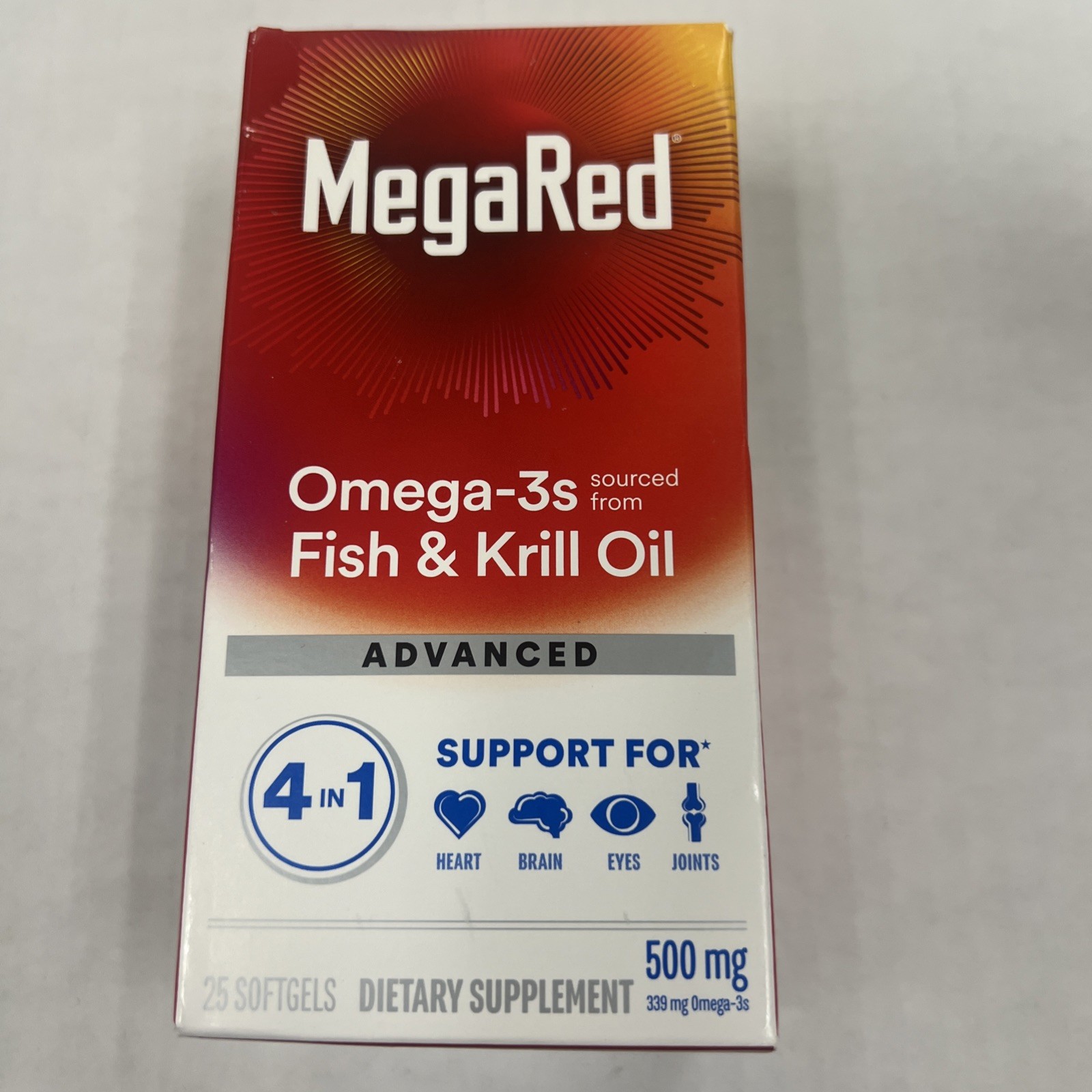Mega Red Advanced 4in1 Fish & Krill Oil – 25 Softgels Exp 02/27