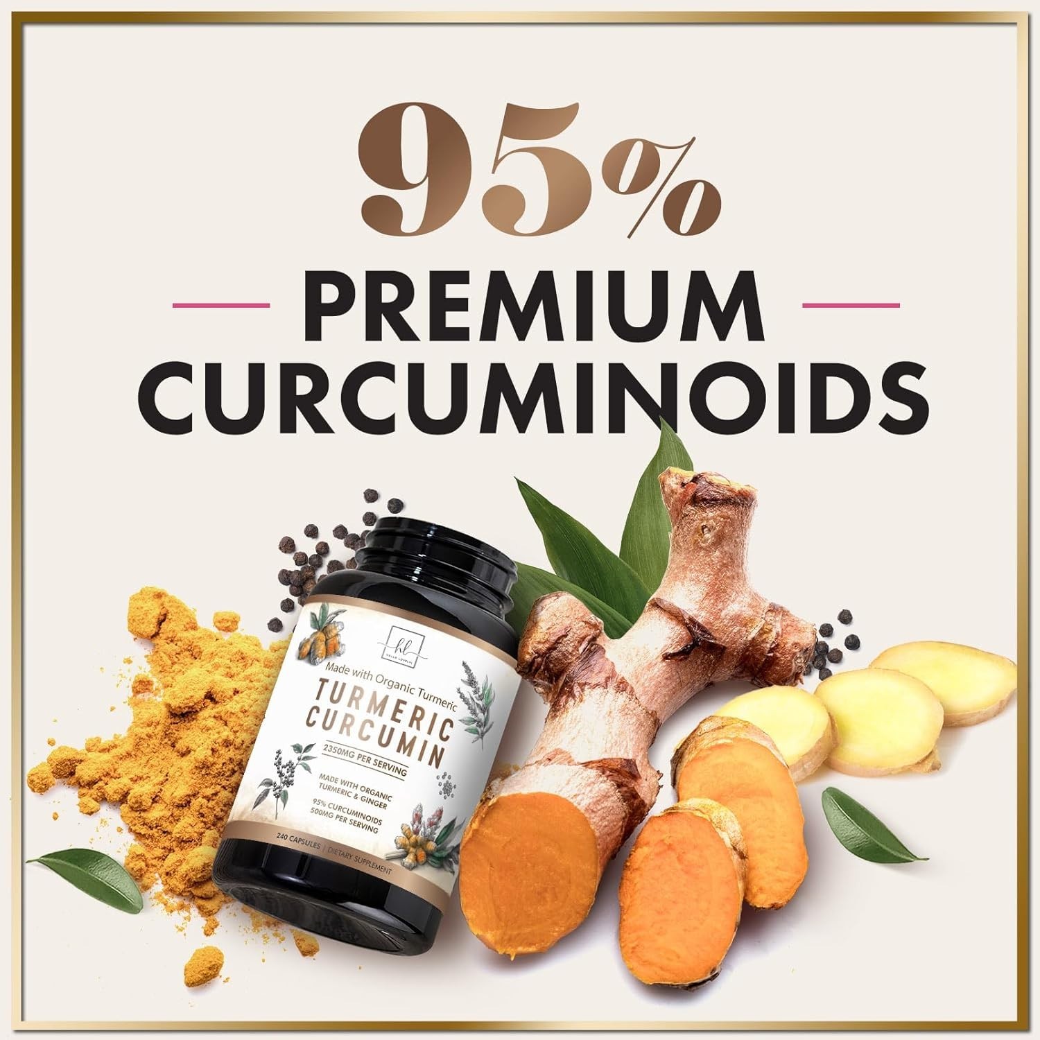 Hello Lovely! Organic Turmeric Curcumin Supplement w/ Ginger, 240 Capsules
