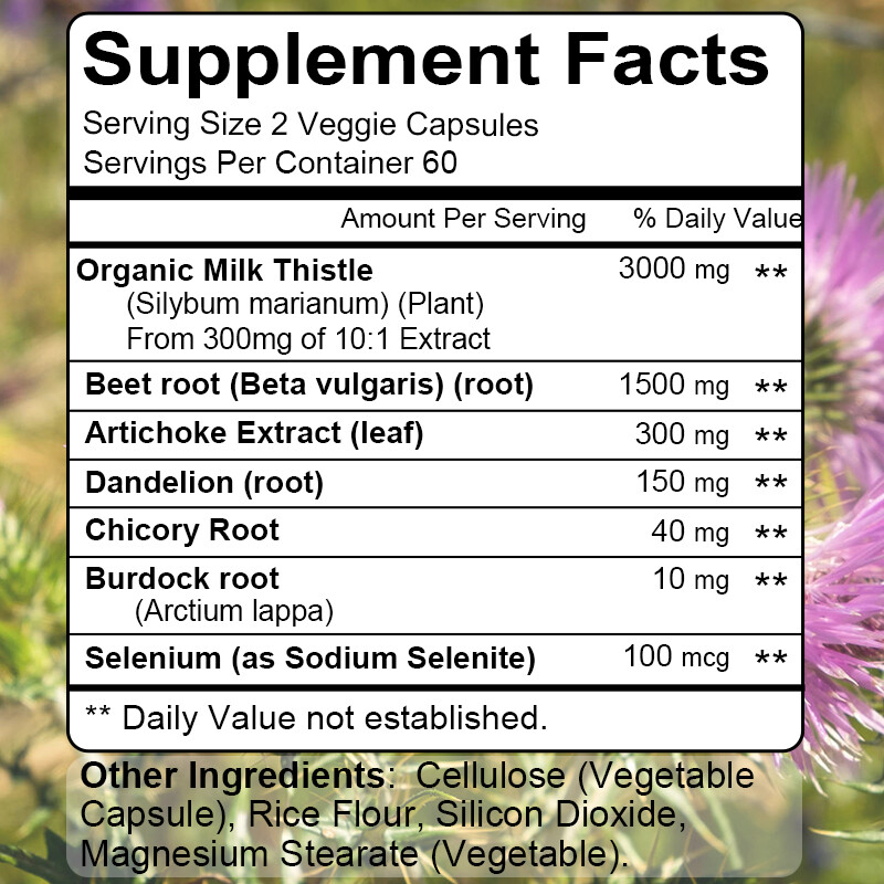 Milk Thistle Capsules 5000mg Silymarin liver cleanser liver detox cardio organic