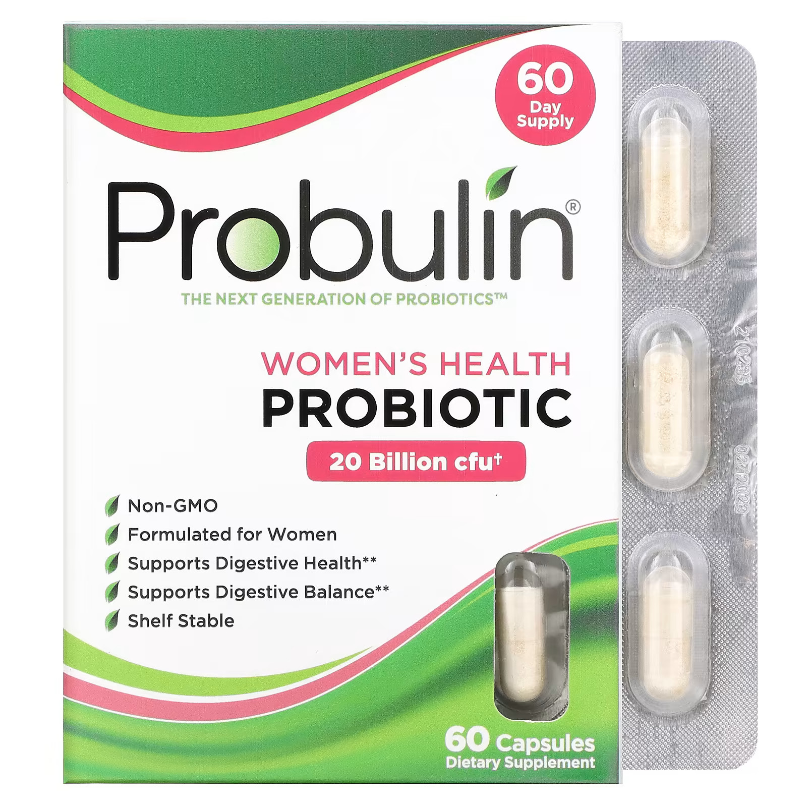 2 X Probulin, Womens Health Probiotic, 20 Billion CFU, 60 Capsules