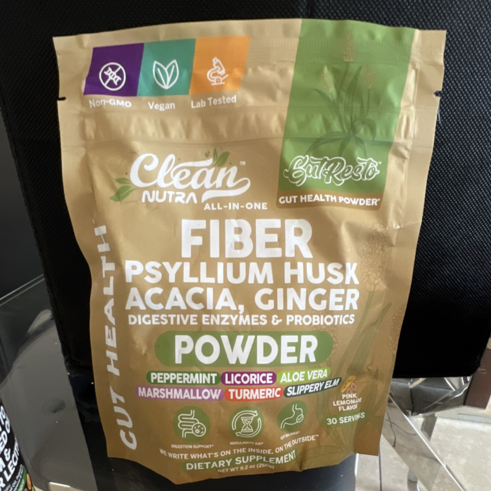Clean Nutra Gut Resto Fiber Psyllium Acacia Ginger Powder Pink Lemonade Digesti…