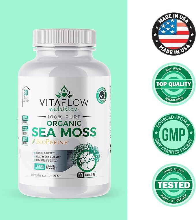 PREMIUM ORGANIC SEA MOSS CAPSULES 60PCS 1400MG PER SERVING PREBIOTIC SUPER FOOD