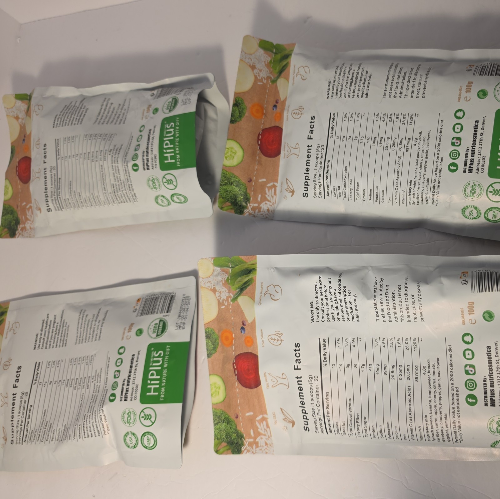 4) Hi Plus Fruit & Veggie Superfood Powder 100g each