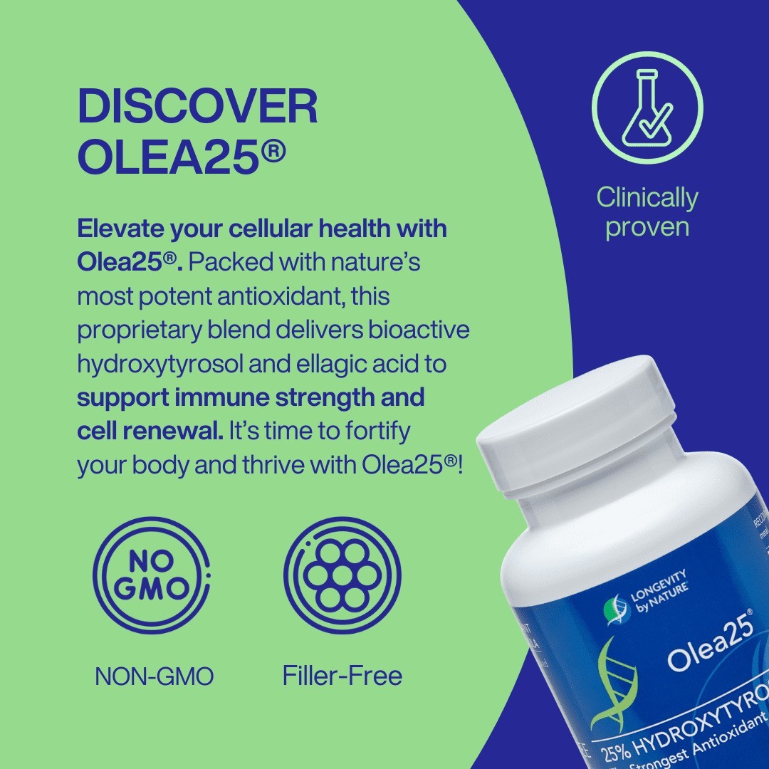 Longevity Olea25 – 25% Hydroxytyrosol Organic Olive Leaf Supplement 90 Capsules
