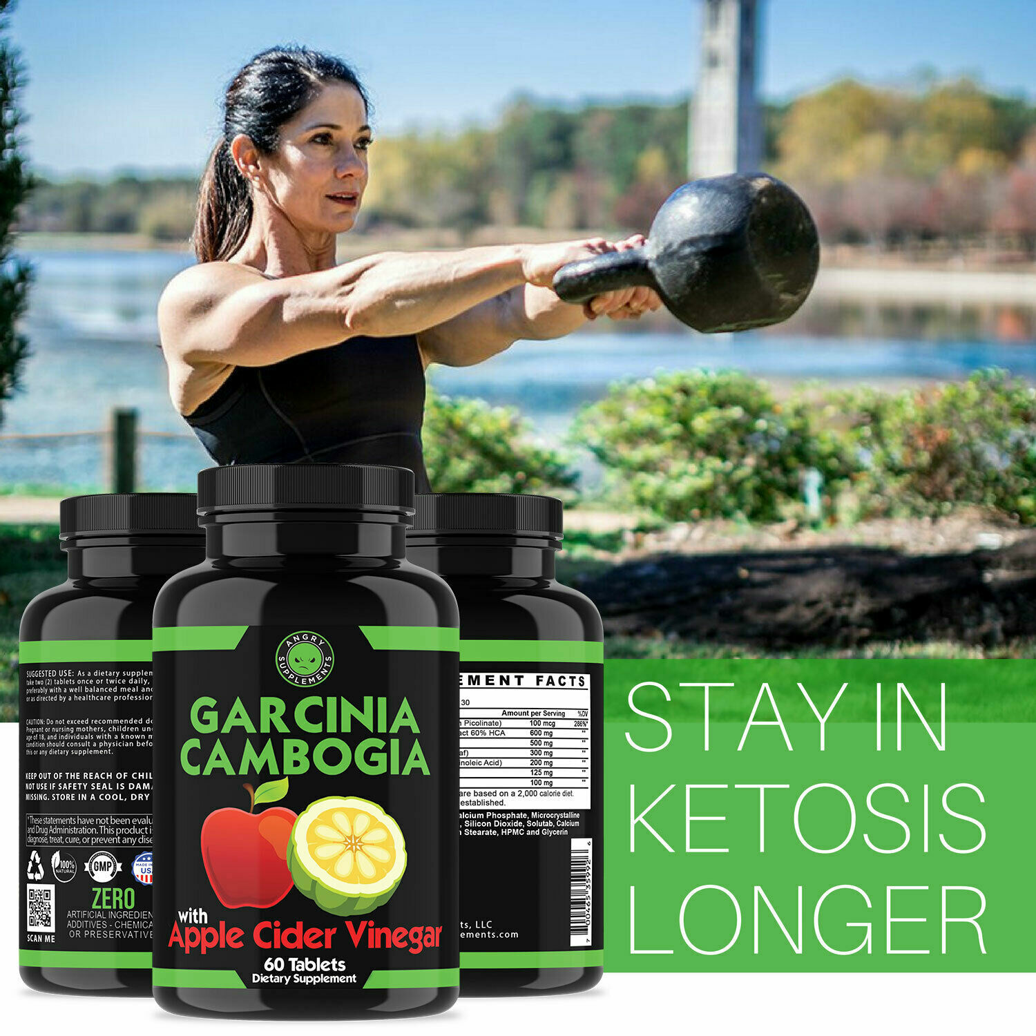 Weight Loss Garcinia Cambogia w. Apple Cider Vinegar ACV Fat Burner Combo 2-PK