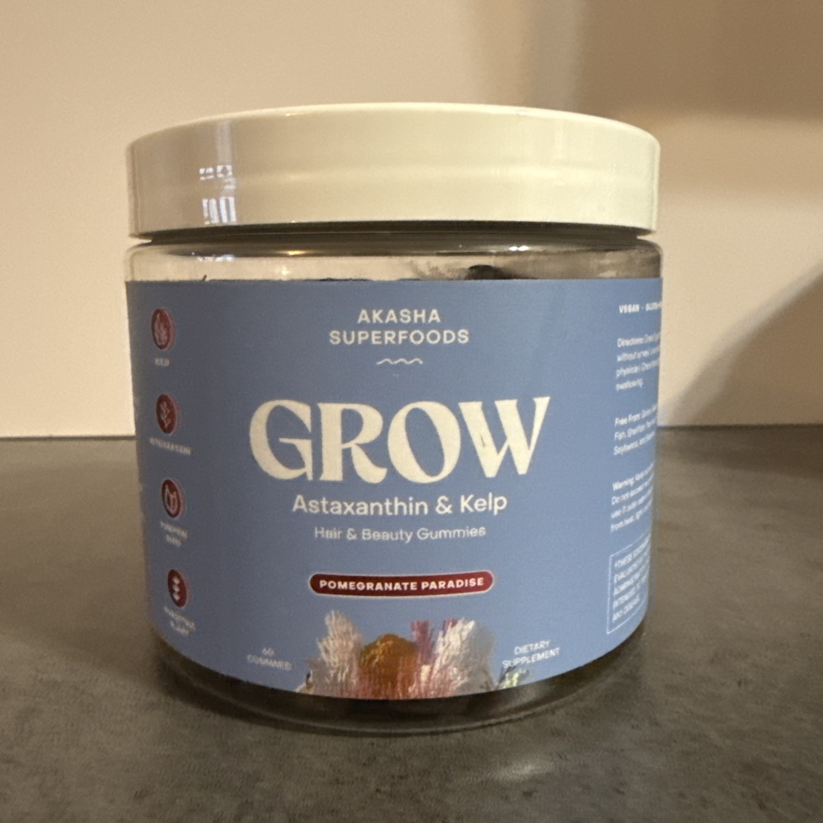 Akasha Superfoods Glow Sea Moss Pearl Powder 60 Gummies Strawberry Lemonade Veg…