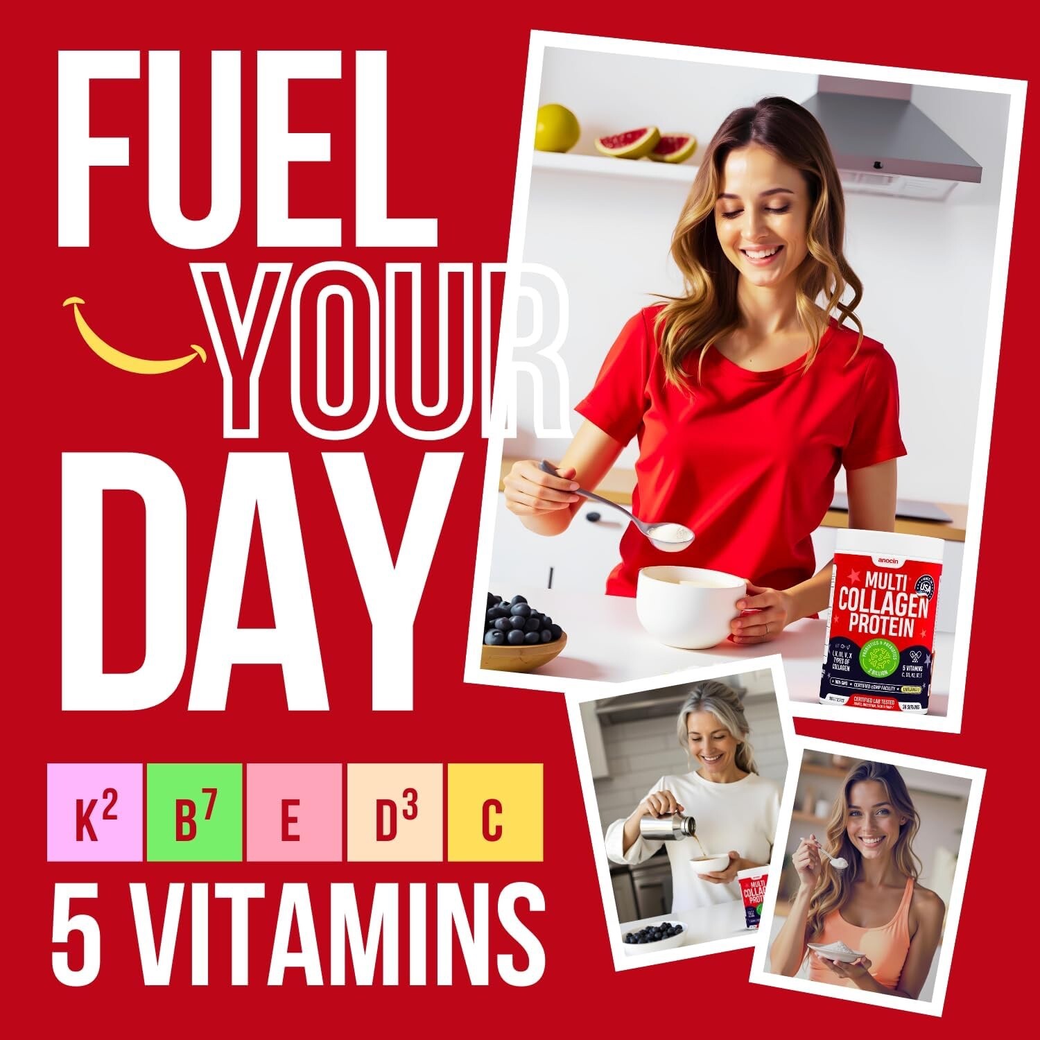 Multi Collagen Peptides with Probiotics + Type I, II, III, V, X + Hydrolyzed Col