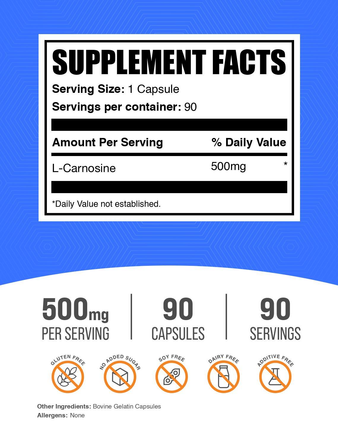 BulkSupplements L-Carnosine 500mg 90 Capsules – Carnosine Supplement