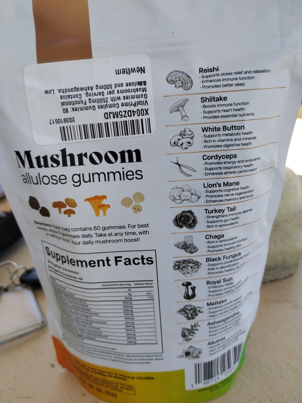 Vital Prime Ashwagandha & Mushroom Gummies Allulose Sweetener 80ct EXP 08/2026