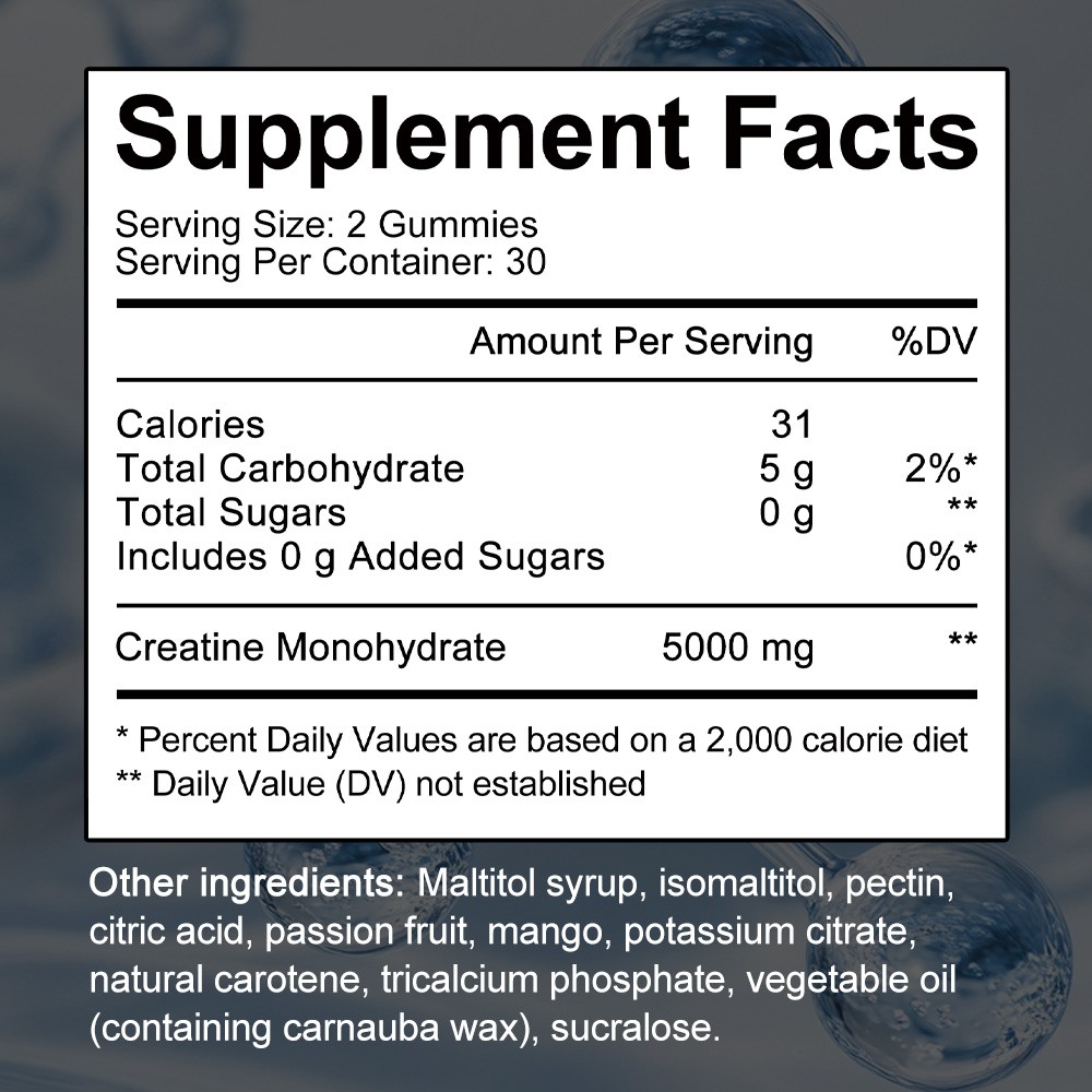 Creatine Monohydrate Gummies 5000mg Muscle Recovery Energy 60 Count