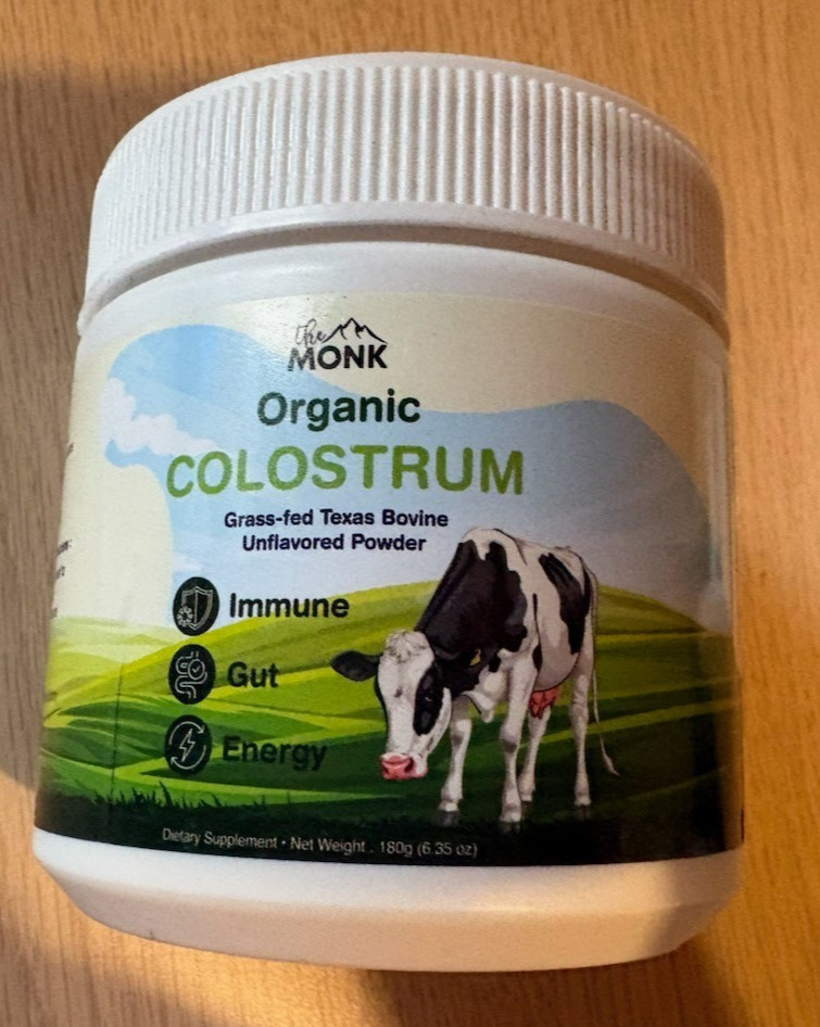 the MONK Organic Grass-Fed Colostrum Unflavored Powder Immune Support 180g
