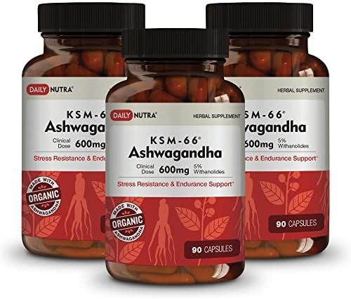 Ashwagandha 600mg Organic Root Extract 5% Withanolides 90 Capsules