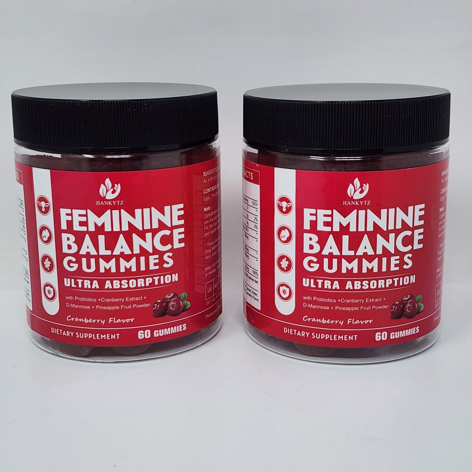 Feminine Balance Gummies Cranberry Probiotic D-Mannose, 60 Count Each (2 Pack)