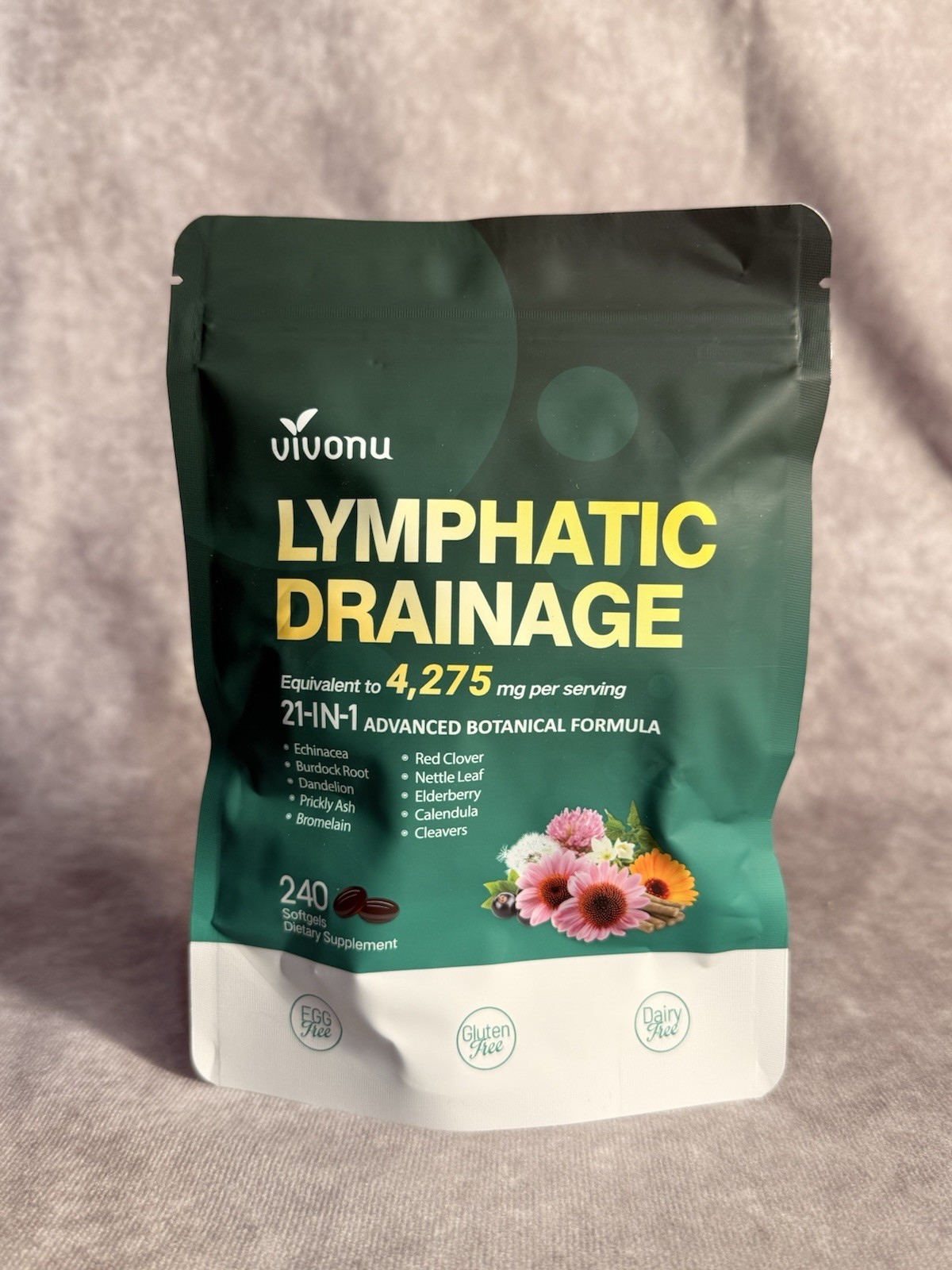 vivonu Lymphatic Support 4275mg Softgels 240 Egg-Free Gluten-Free Dairy-Free