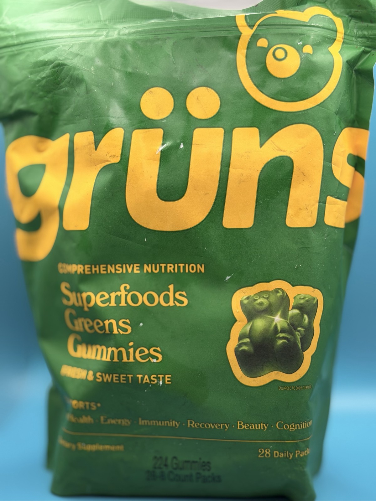 Grüns Superfoods Greens Gummies 224 Count 28 Packs Gut Health Energy