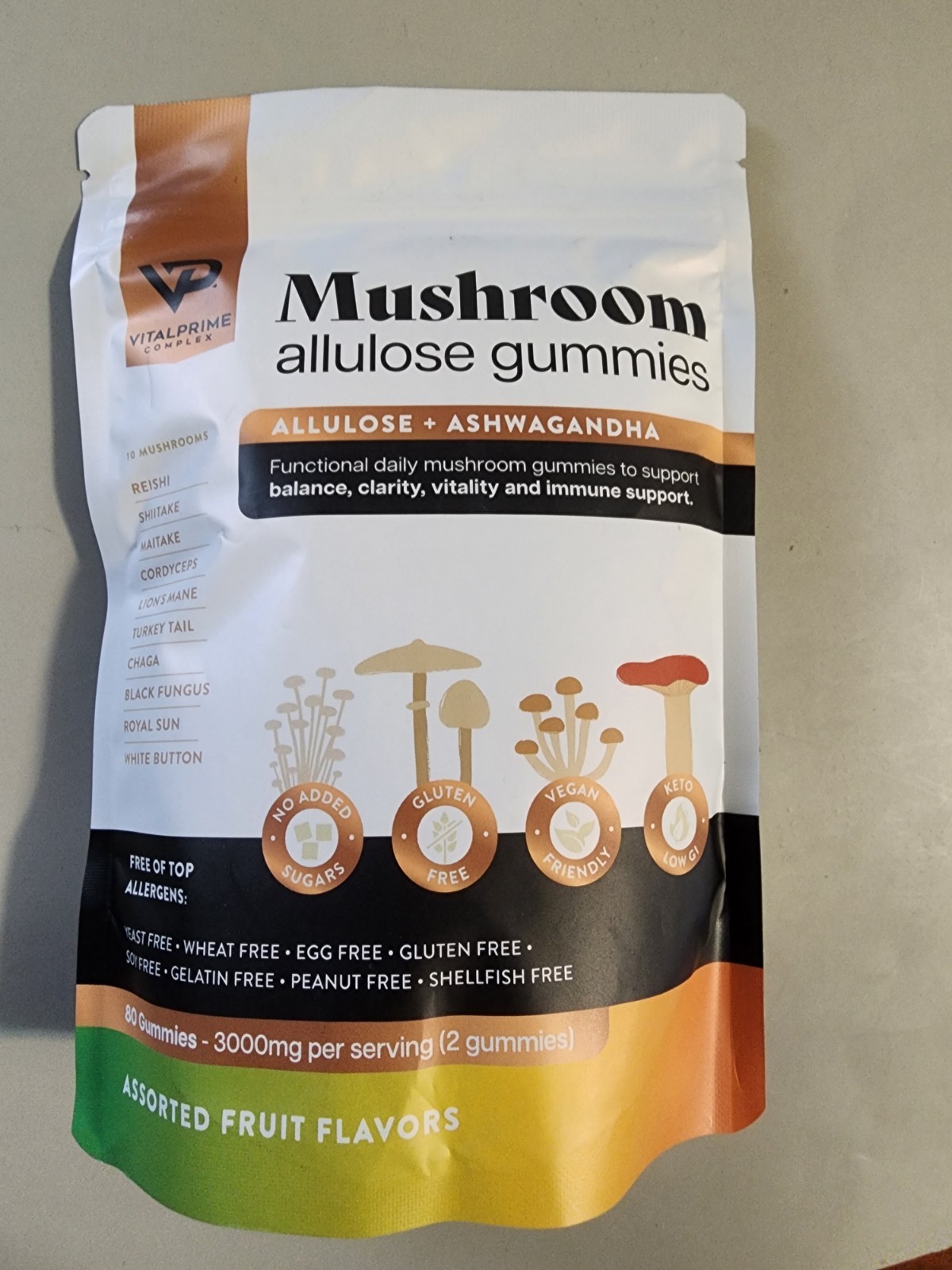 Vital Prime Ashwagandha & Allulose Mushroom Gummies Sweetener, 80ct Exp 08/26