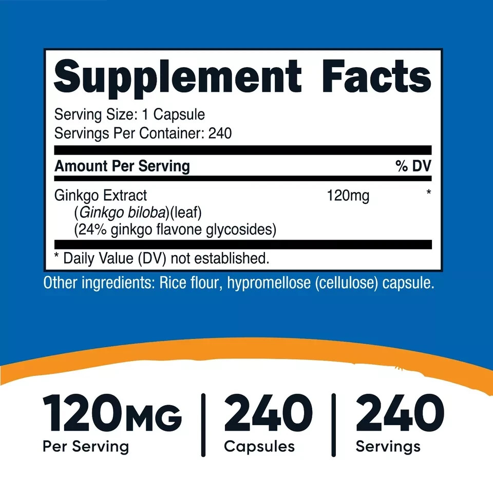 Nutricost Ginkgo Biloba Extract 120mg, 240 Caps – GF & Non-GMO – EXP 02/2027