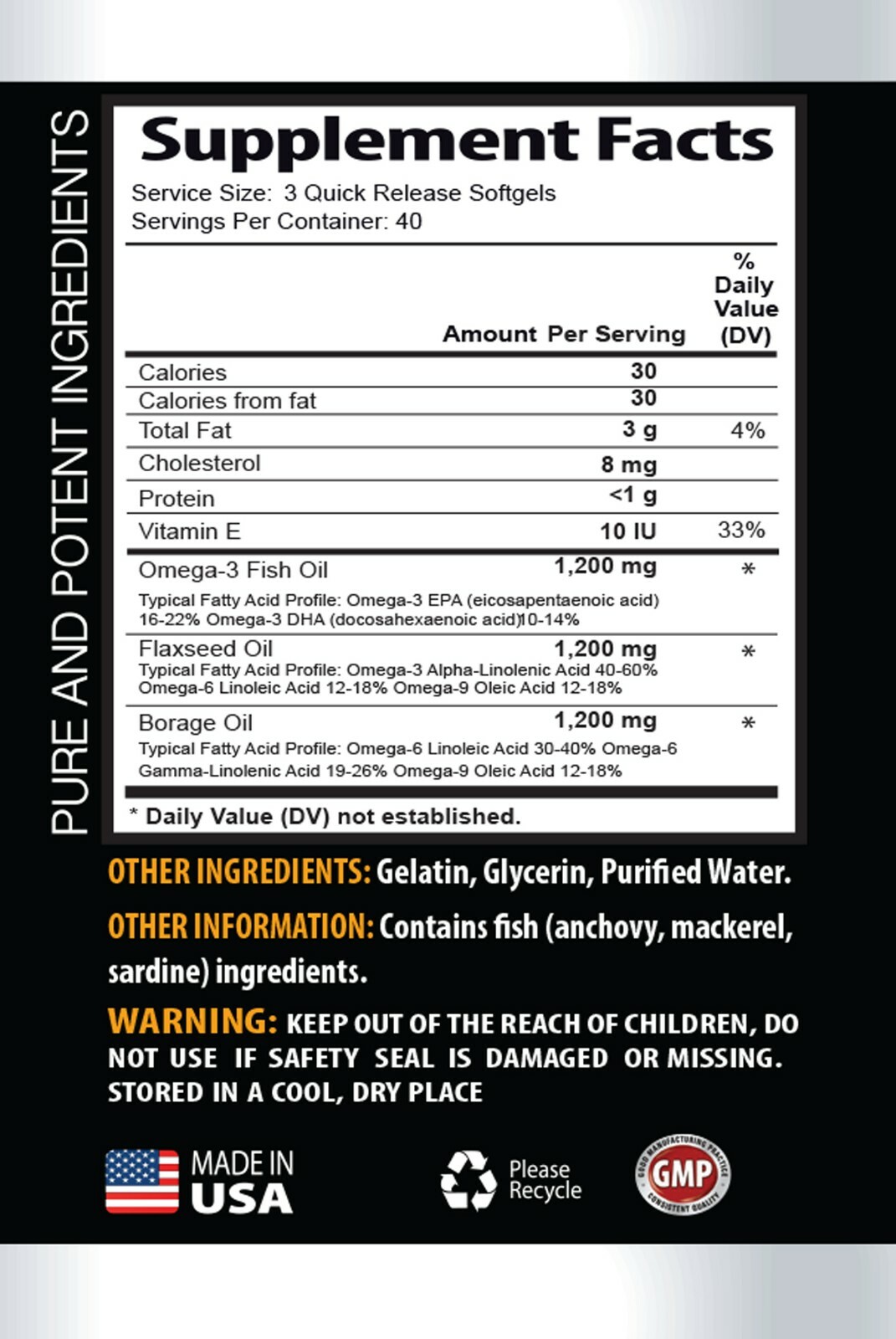 fish oil supplement – OMEGA 3-6-9 3600mg – relieves inflammation 1 Bottle