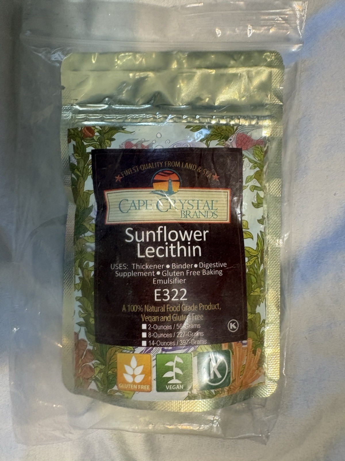 Cape Crystal Brands Sunflower Lecithin Powder E322 Vegan Gluten-Free 8 oz