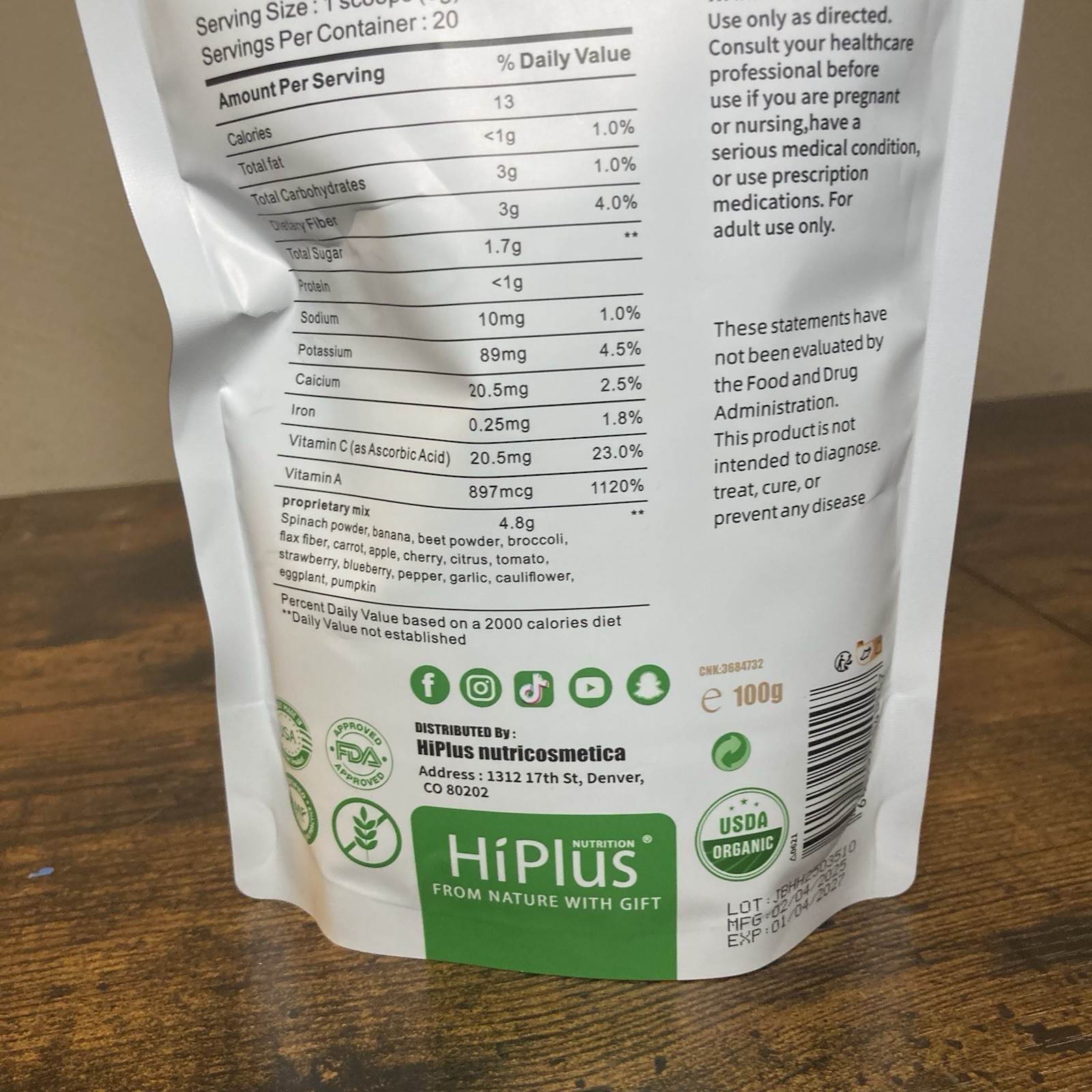 Hi Plus Fruit & Veggie Superfood Powder 100g