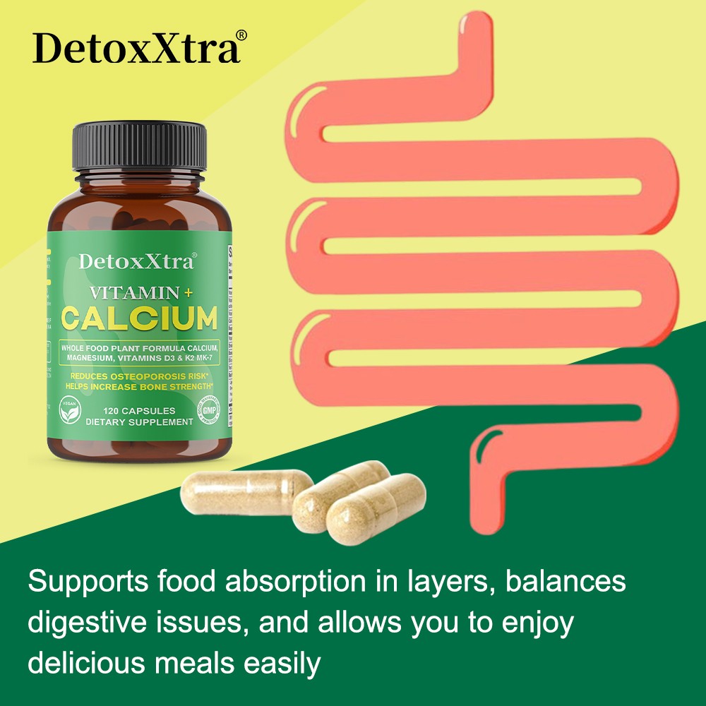 Plant Calcium Supplement-With VitaminD3,K2 for Strong Bones&Joint 120 Caps