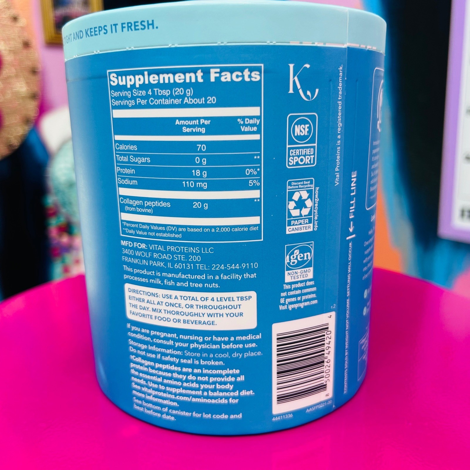 Vital Proteins Collagen Peptides Unflavored Powder 14.3oz Grass Fed Supplement
