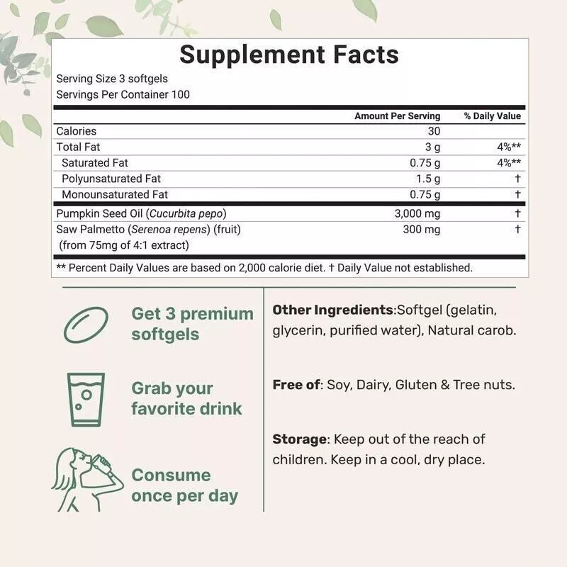 Micro Elements Pumpkin Palmetto Oil W/ Saw Seed Softgel 3000mg 300 Softgels-
