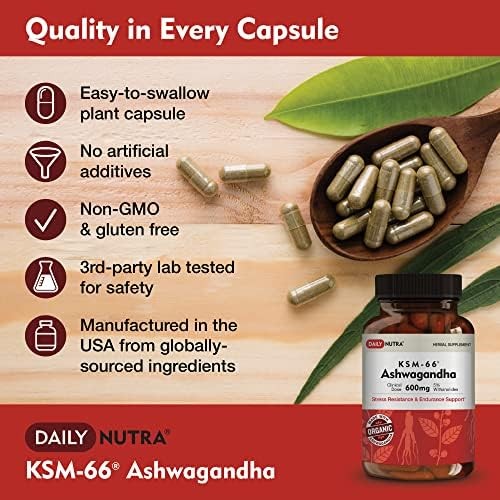 Ashwagandha 600mg Organic Root Extract 5% Withanolides 90 Capsules