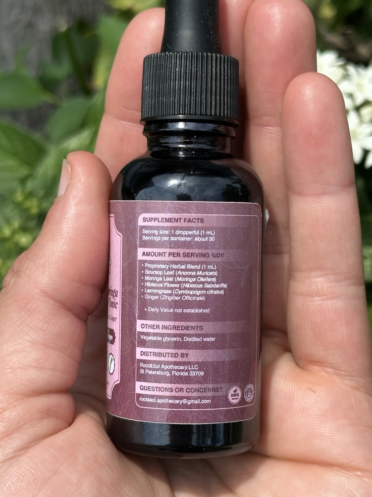 Root & Soil Apothecary Soursop Moringa Hibiscus Ginger Lemongrass Tonic 1 fl oz