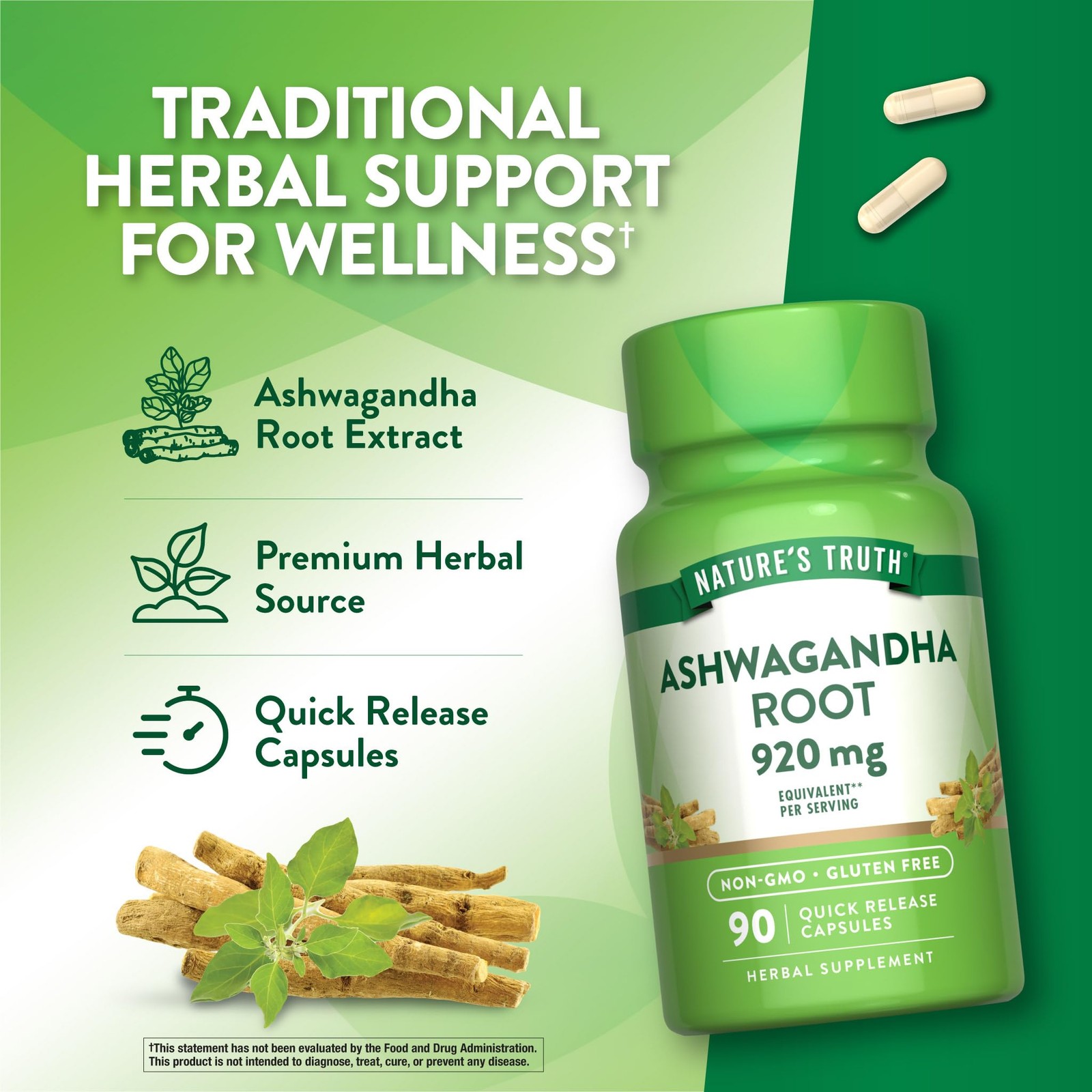 Nature’s Truth Ashwagandha Capsules | Herbal Supplement 90 Count (Pack of 1)