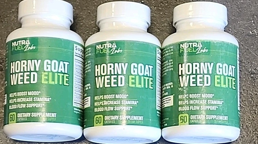 3 Bottles Lot Nutra Fuel Lab Horny Goat Weed Elite 60 Cap Each
