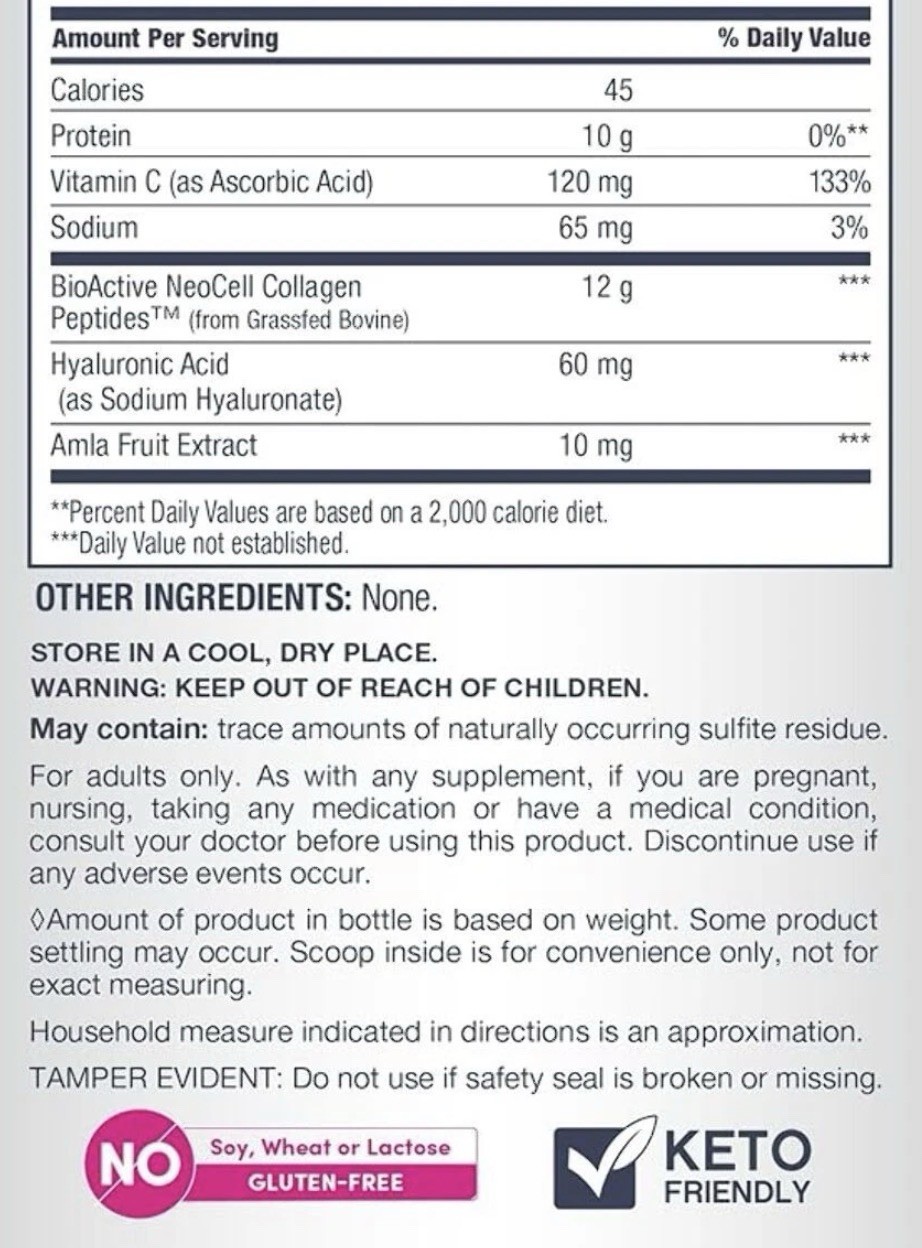 Age Beautifully NeoCell Multi Collagen Advanced Pure 6.9oz Keto HLA Amla Fruit