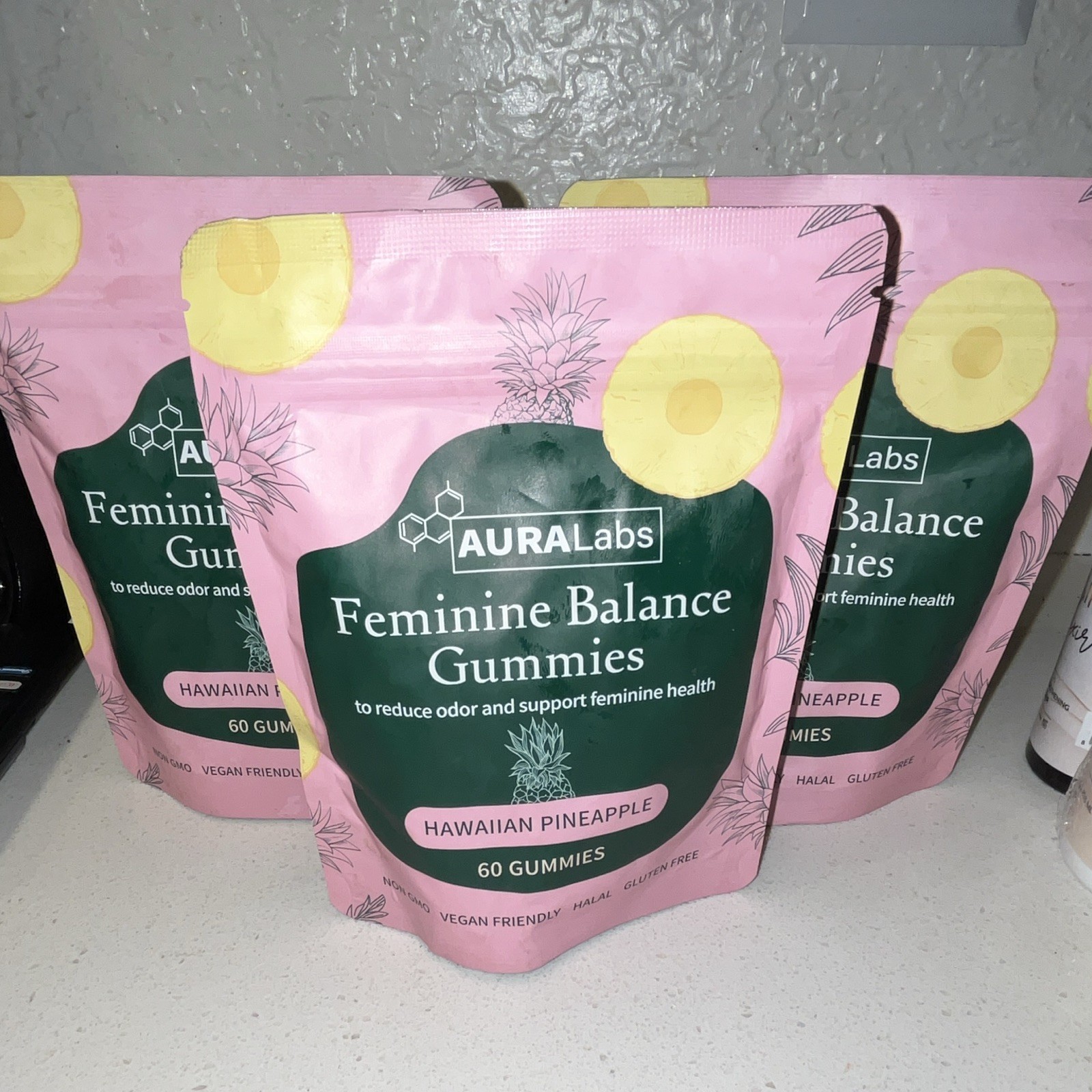 AURALabs Feminine Balance Gummies Hawaiian Pineapple 60 Count Vegan Halal