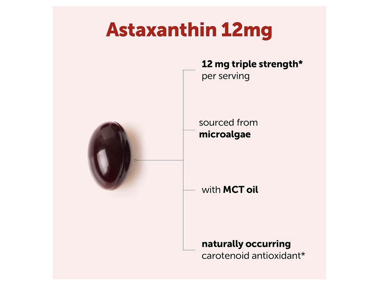 Micro Ingredients Astaxanthin 12mg From Microalgae Triple Strength 120 Softgels